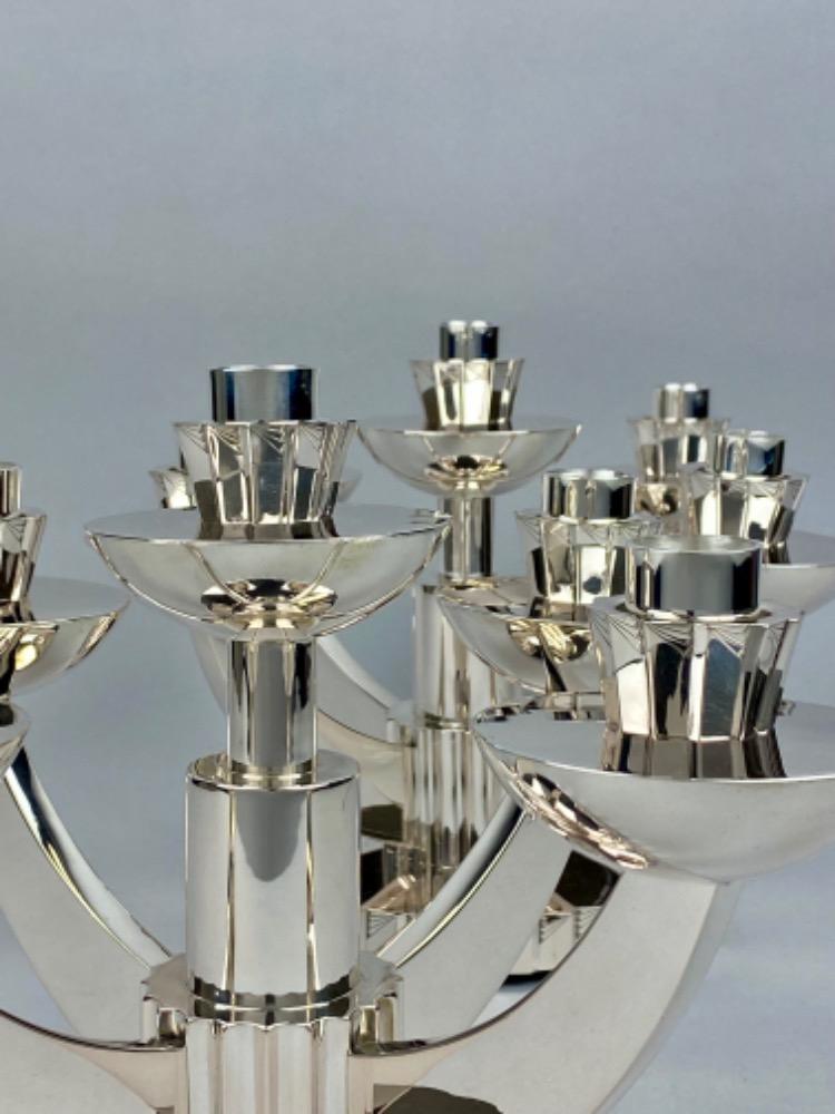 A rare pair of Portuguese Art Deco five-armed candelabra made in solid silver  