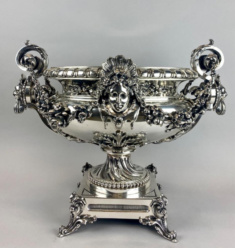 A spectacular 19thC. large silver-plated bronze jardiniere 