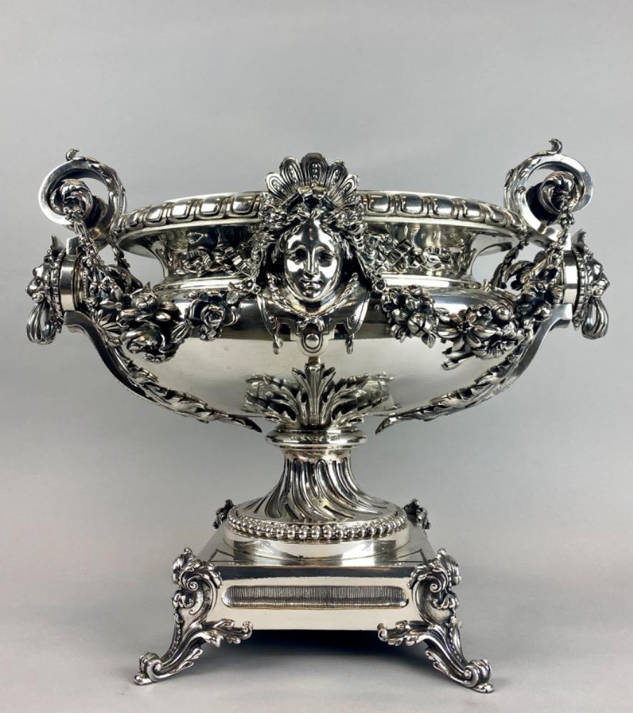 A spectacular 19thC. large silver-plated bronze jardiniere 