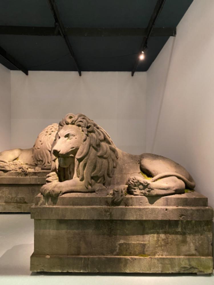 Exceptional pair of 19th century monumental bluestone lions.