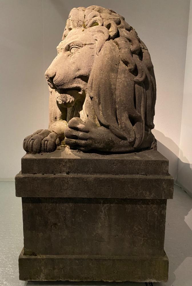 Exceptional pair of 19th century monumental bluestone lions.