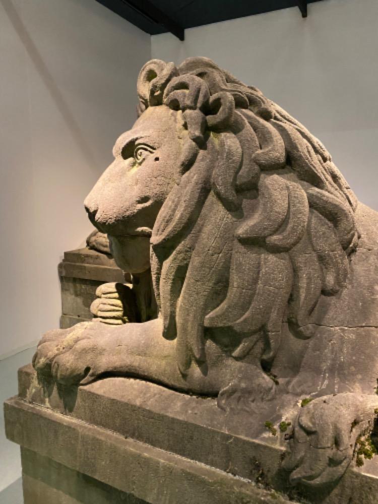 Exceptional pair of 19th century monumental bluestone lions.