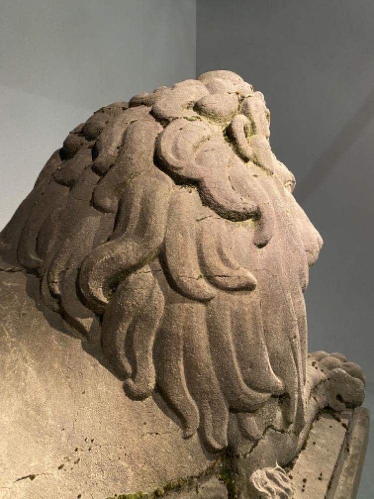 Exceptional pair of 19th century monumental bluestone lions.