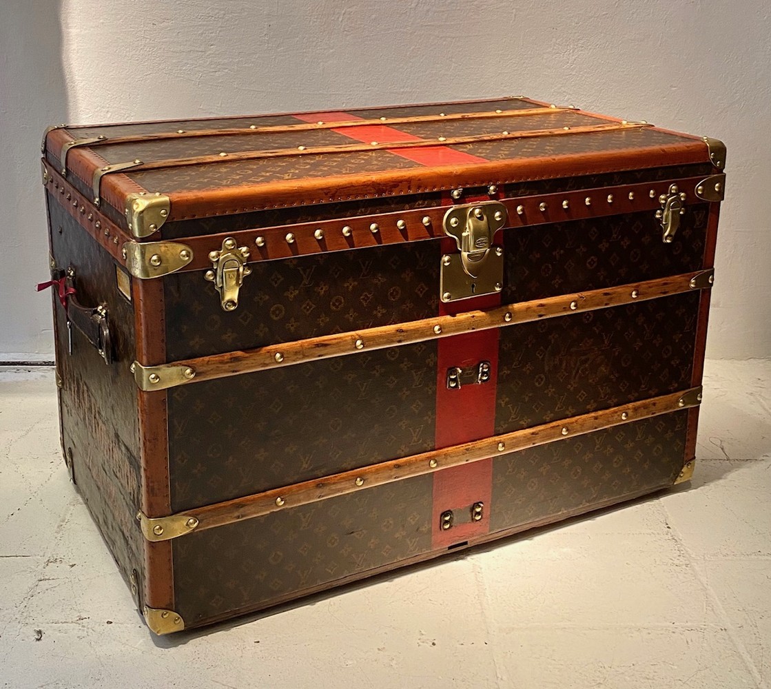Goyard Antique Vintage Monogram Steamer Trunk Louis Vuitton Suitcase 19th C