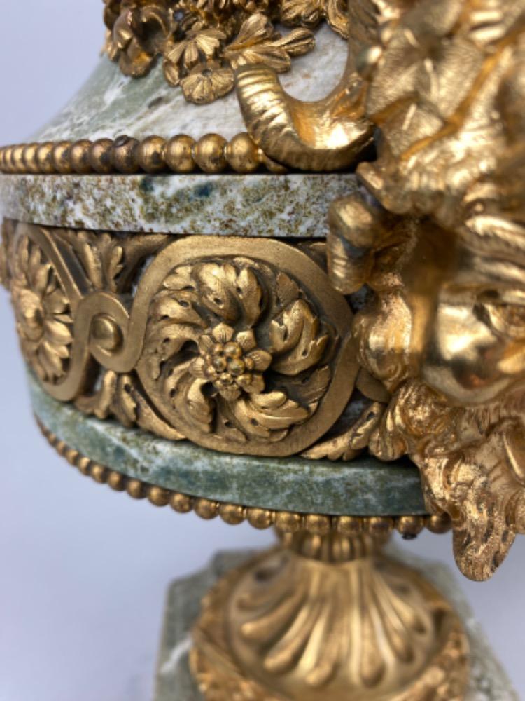 Pair 19th century Louis XVI style marble urns. 