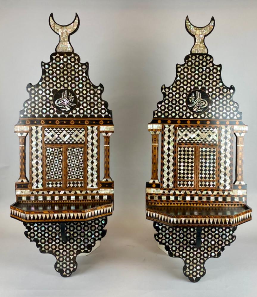 Pair 19th century Ottoman wall shelves. 