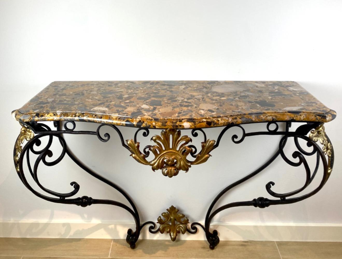 Wrought iron console, style Louis XV