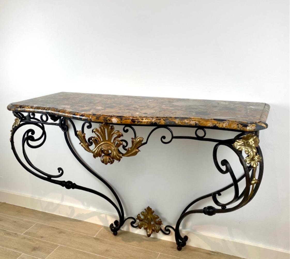 Wrought iron console, style Louis XV