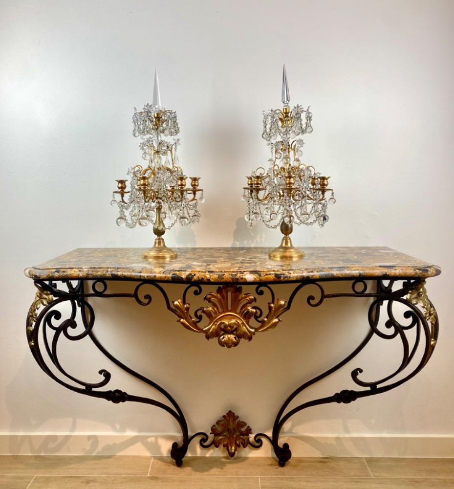 Wrought iron console, style Louis XV